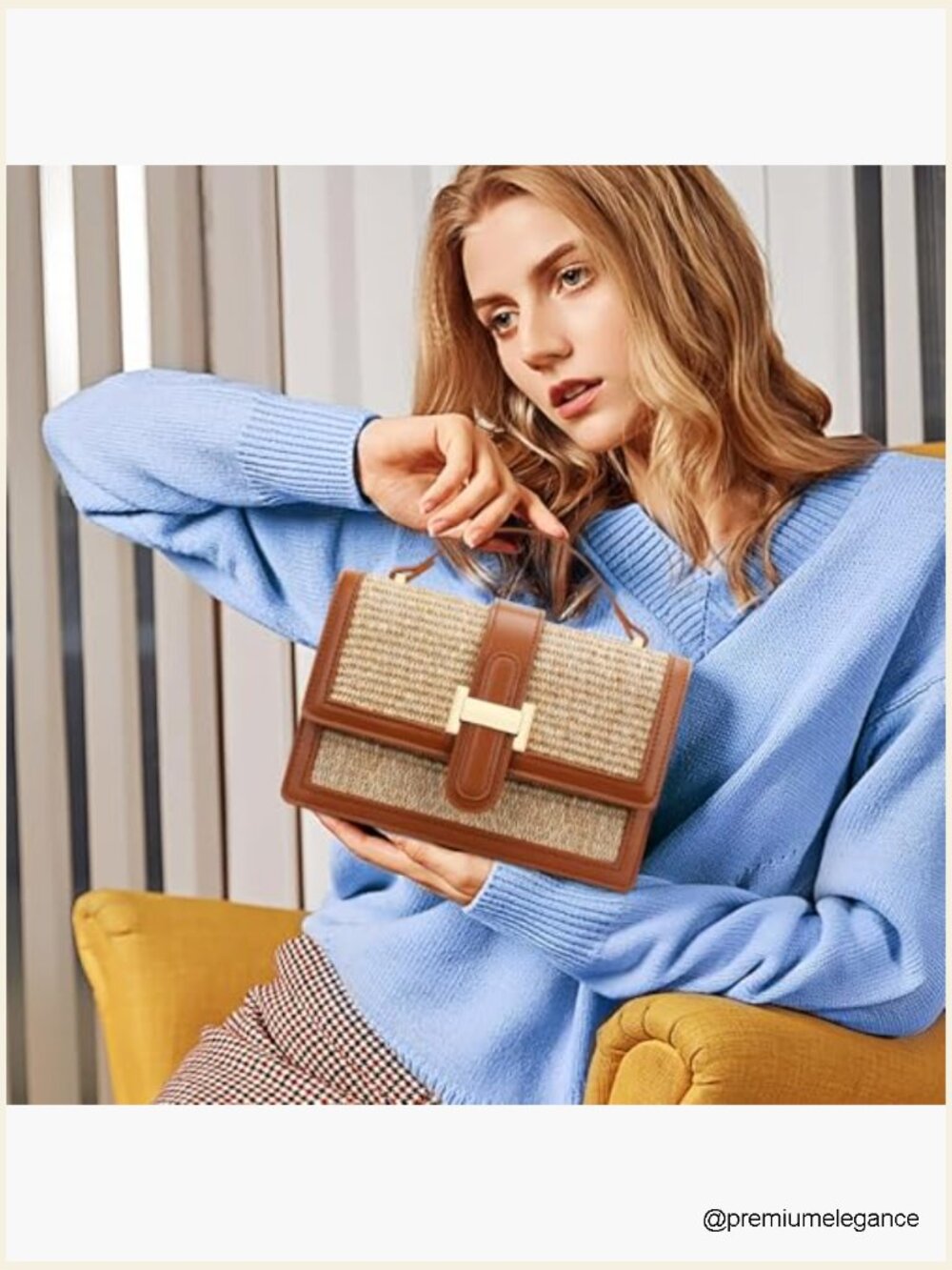 Straw Crossbody Bag with Leather Handle - Lightweight Tote for Summer - Picture 2 of 7